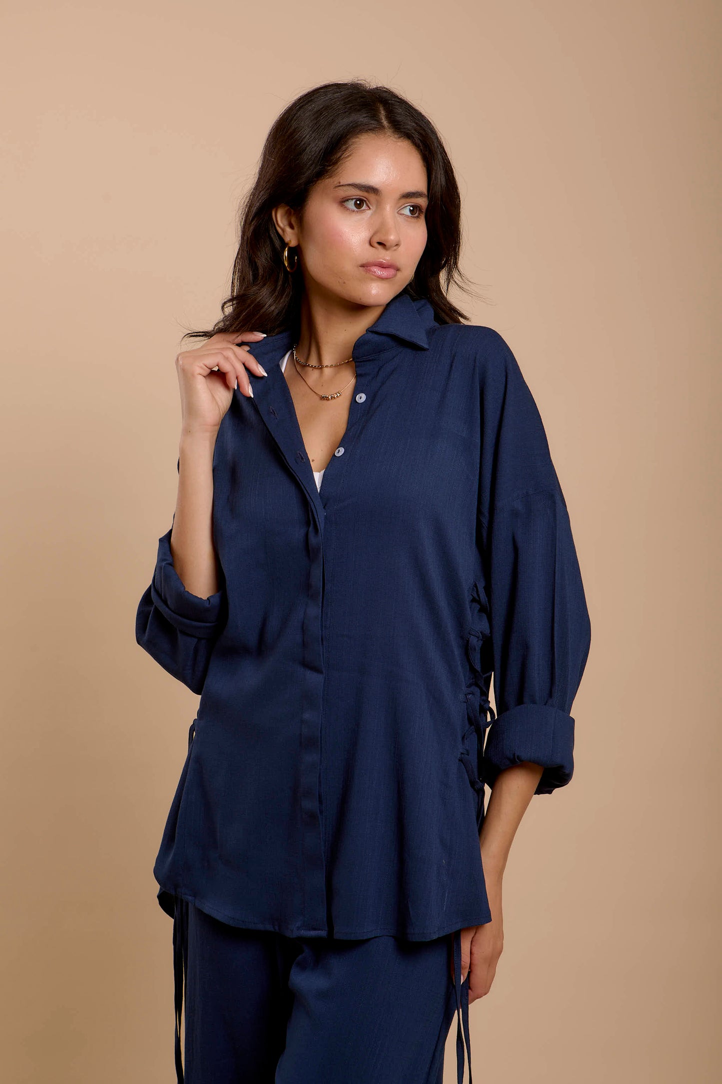 Navy Side sinching Shirt
