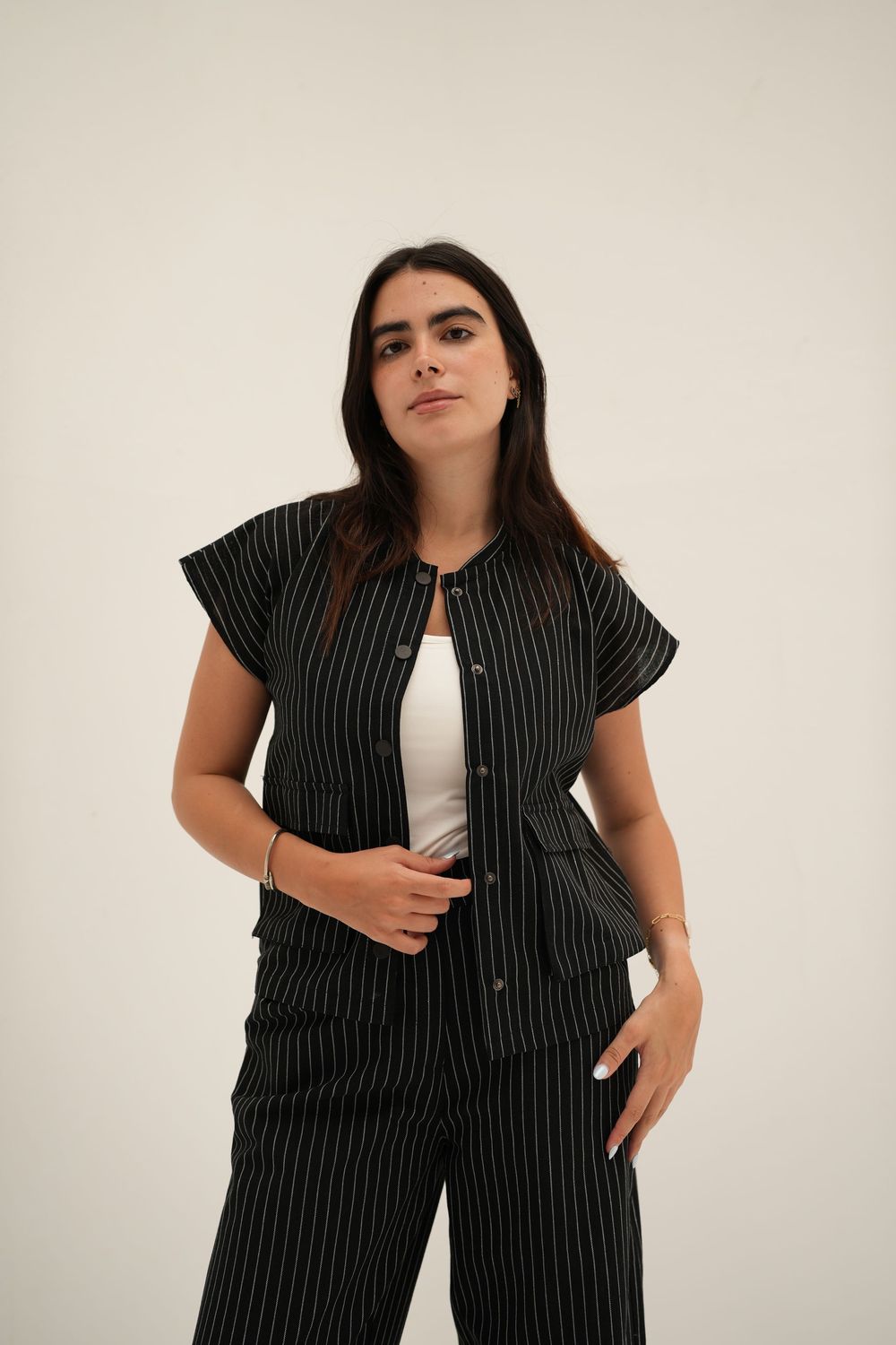 Dropped Striped Set in Black