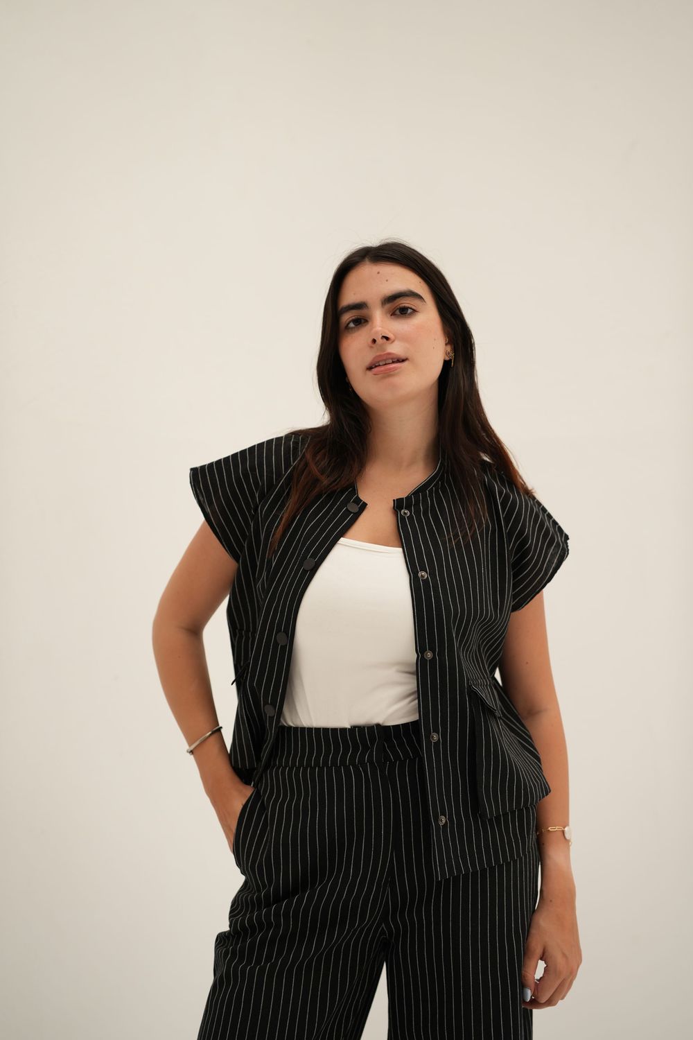 Dropped Striped Set in Black