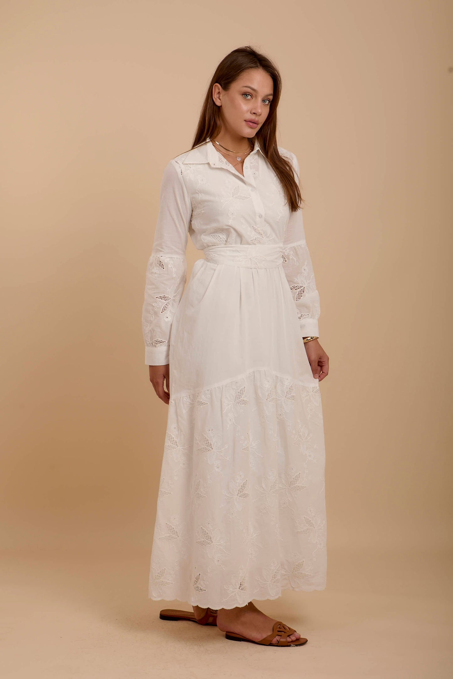 Embroidered white summer dress