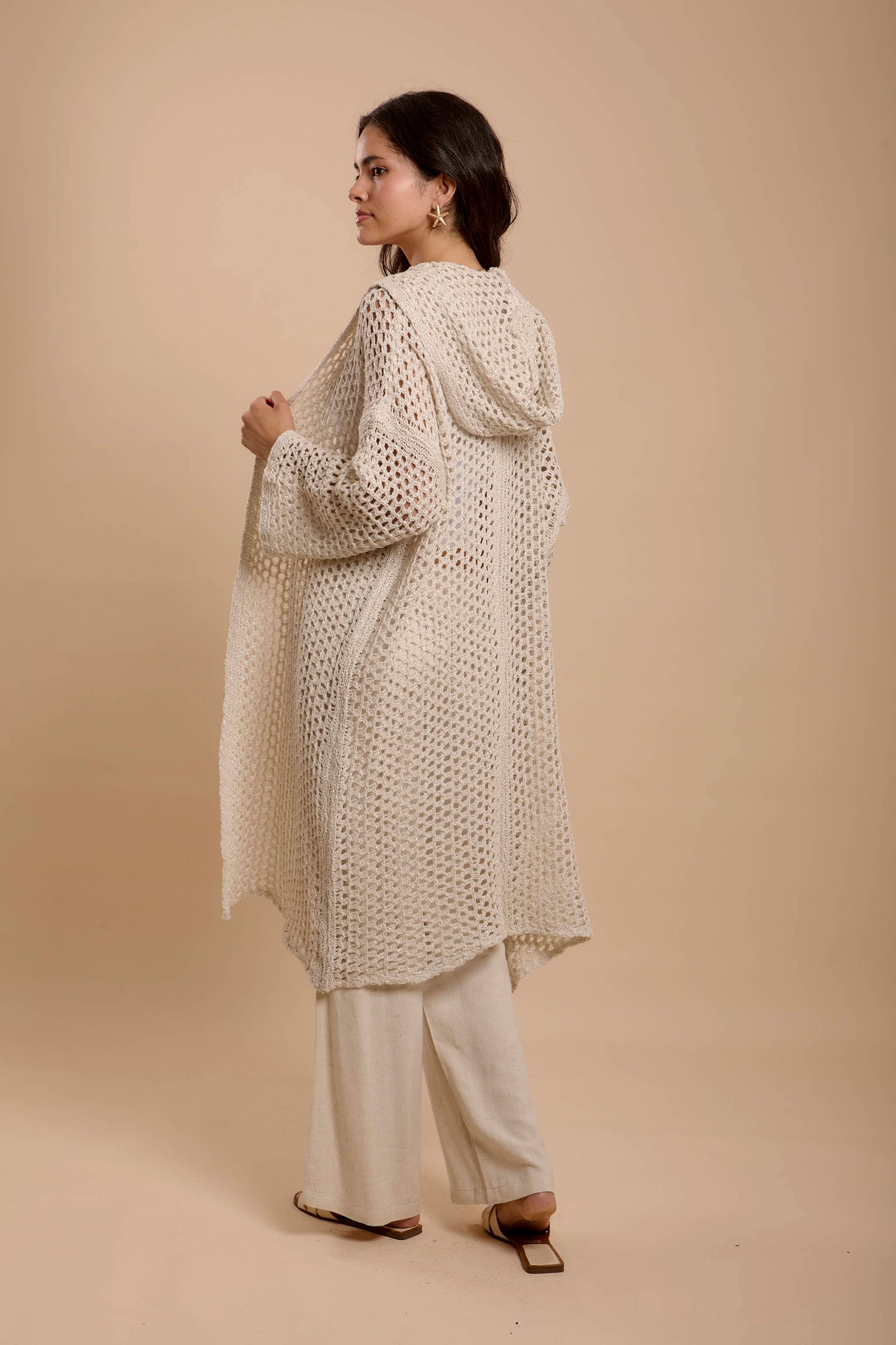 Metallic threads Crochet Jacket off-white