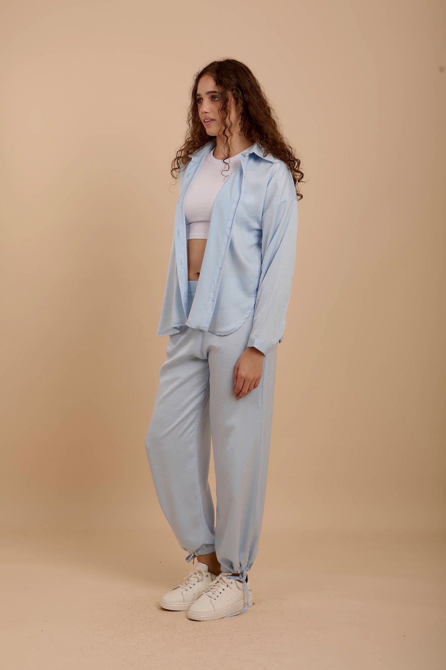 Blue Crushed satin Set