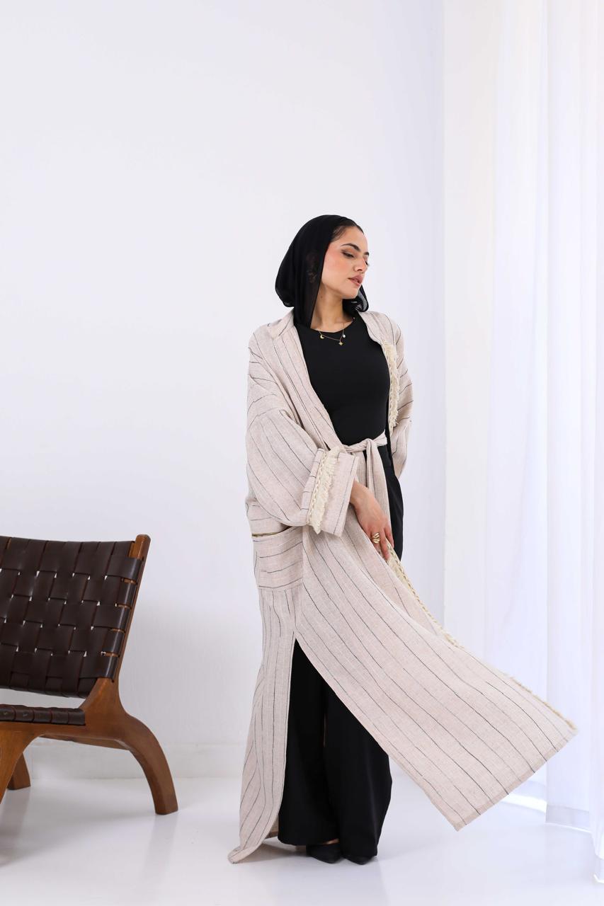 Persian Linen Cardigan In Black/Off White Stripes