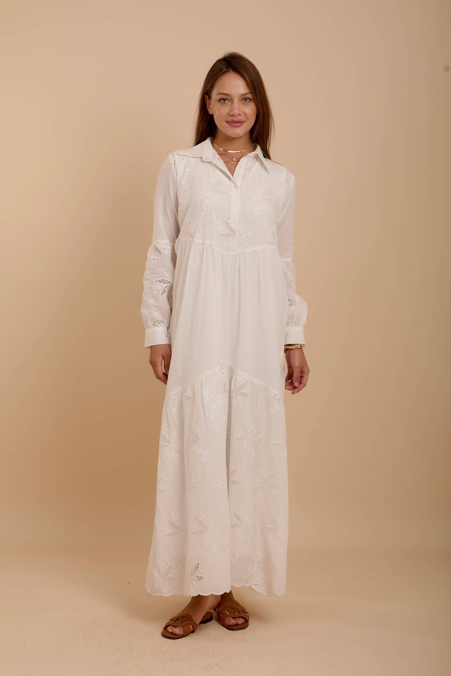 Embroidered white summer dress