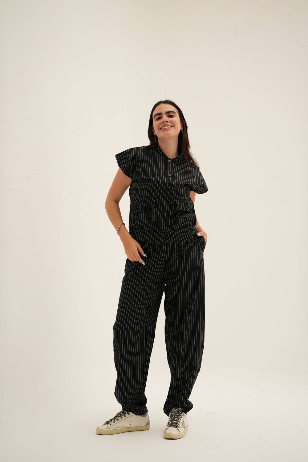 Dropped Striped Set in Black