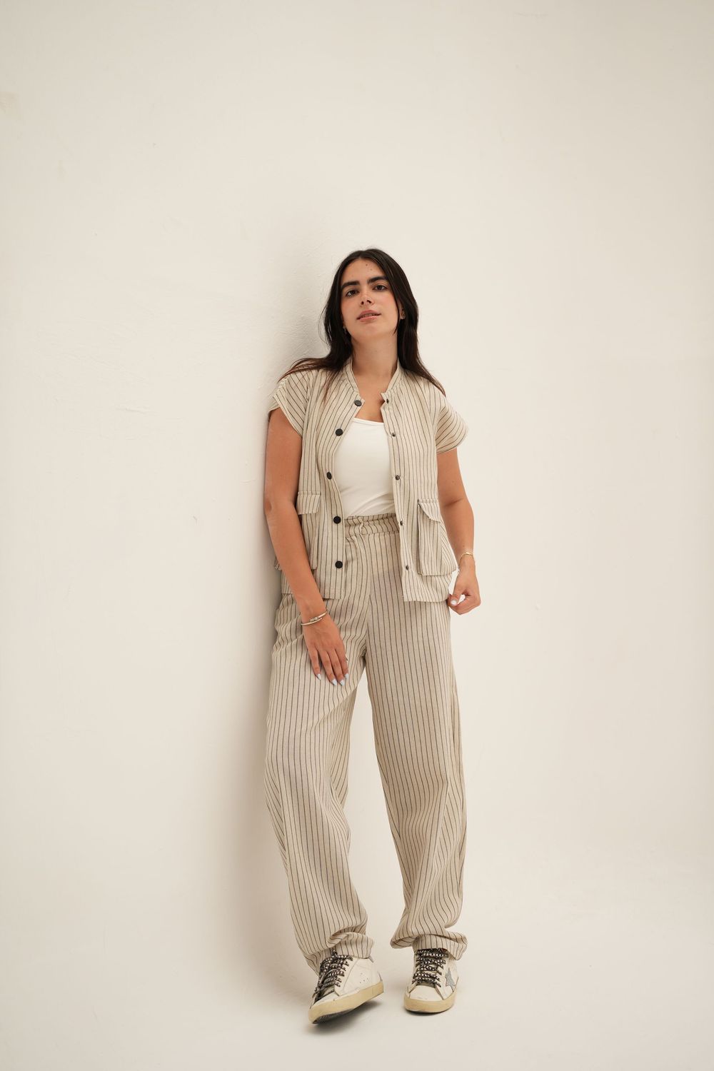 Dropped Striped Set in Beige