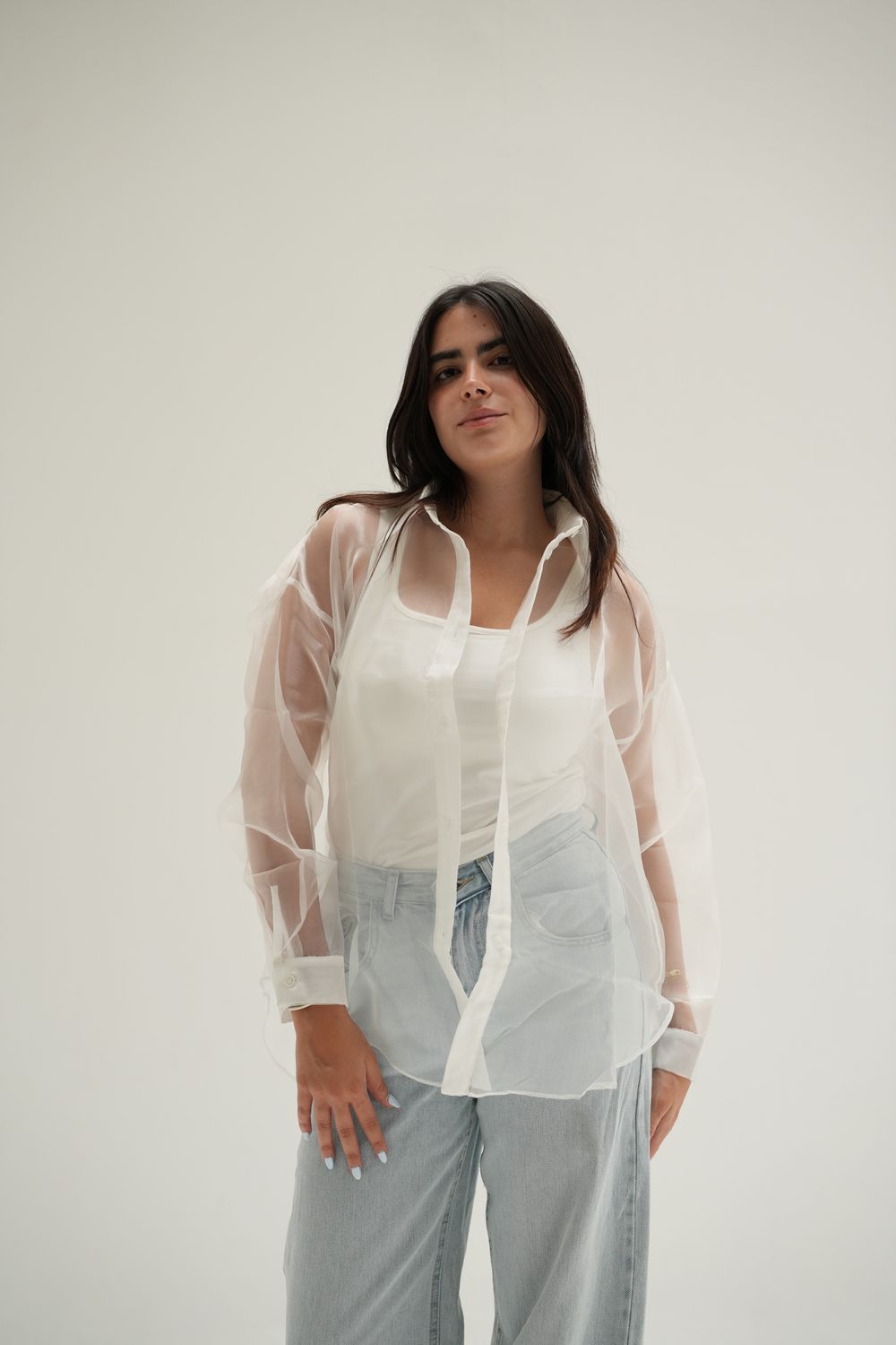 Oversized Sheer Shirt In White
