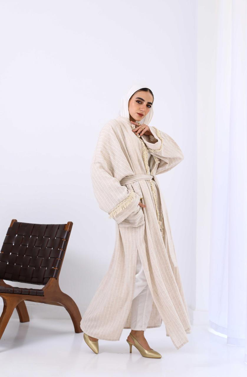 Persian Linen Cardigan In Off White Stripes