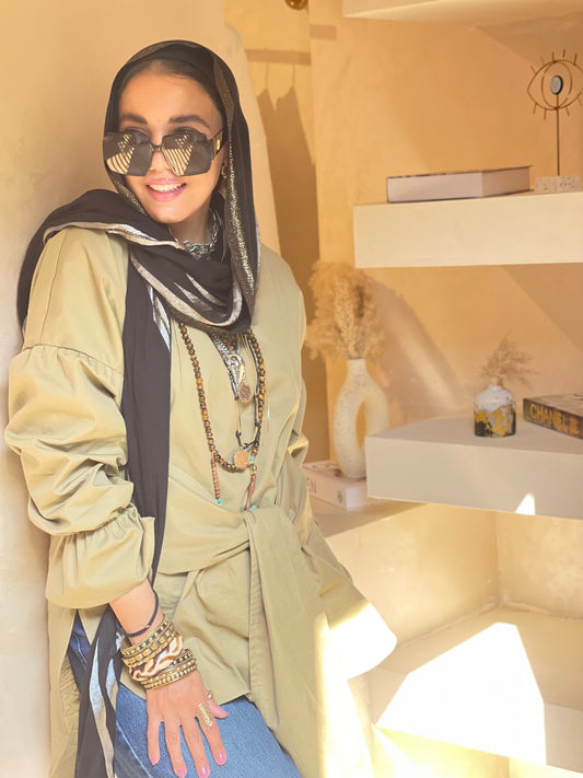 Kahki gabardine tie top