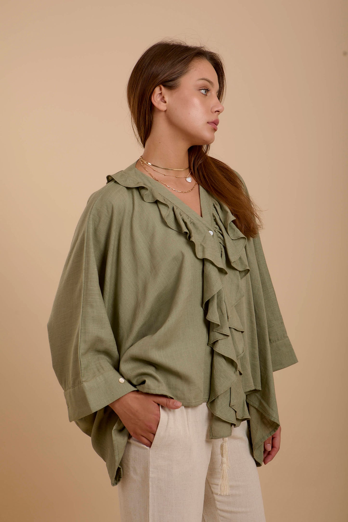 Ruffles Boho Matcha-Mint shirt