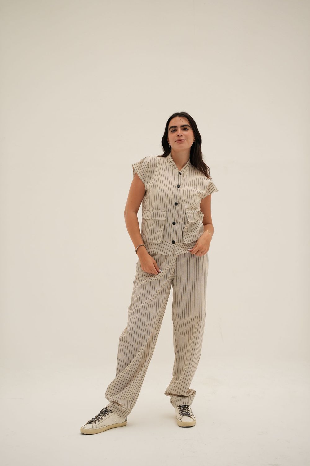 Dropped Striped Set in Beige