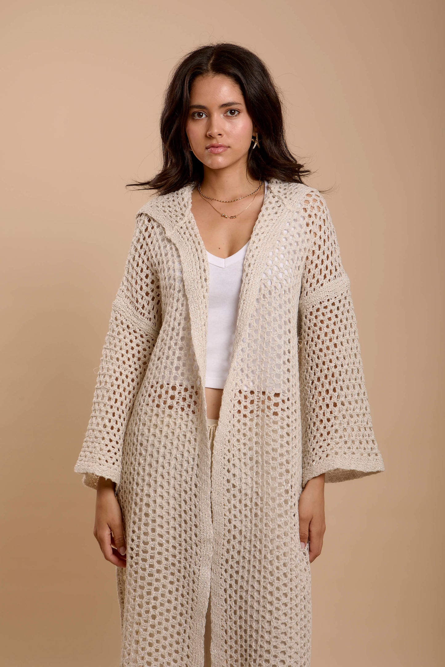 Metallic threads Crochet Jacket off-white