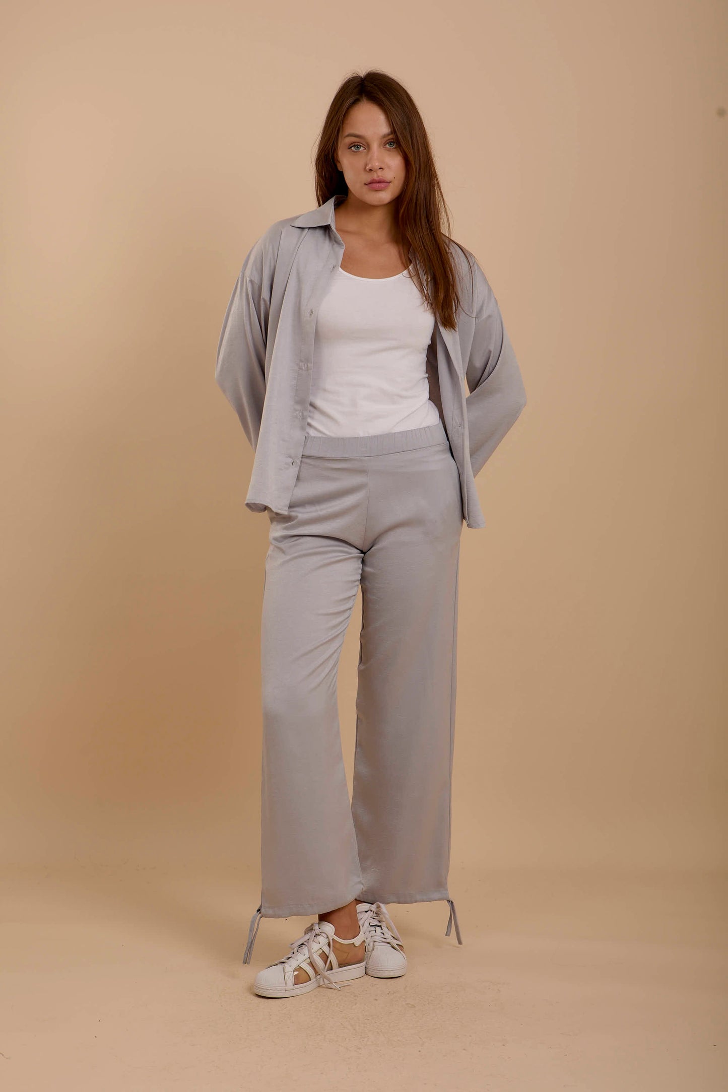Grey Crushed satin Set