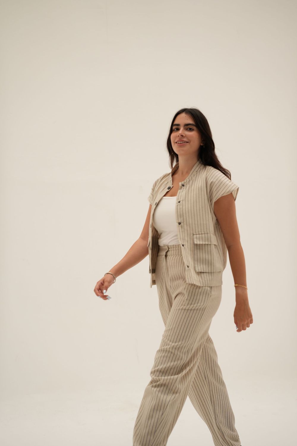 Dropped Striped Set in Beige