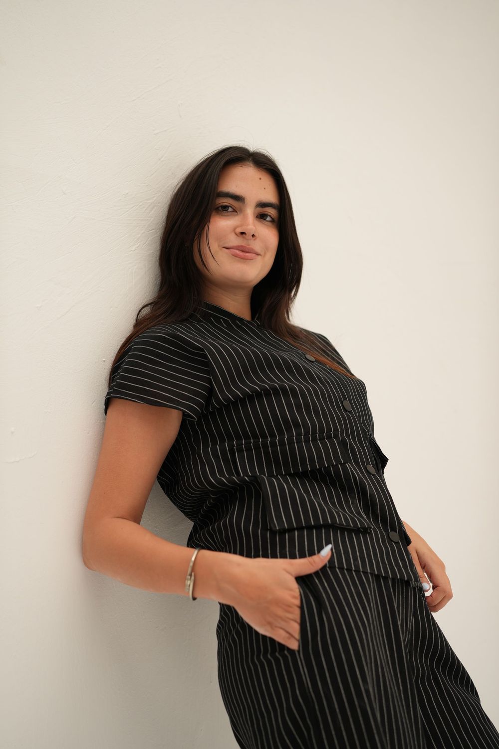 Dropped Striped Set in Black