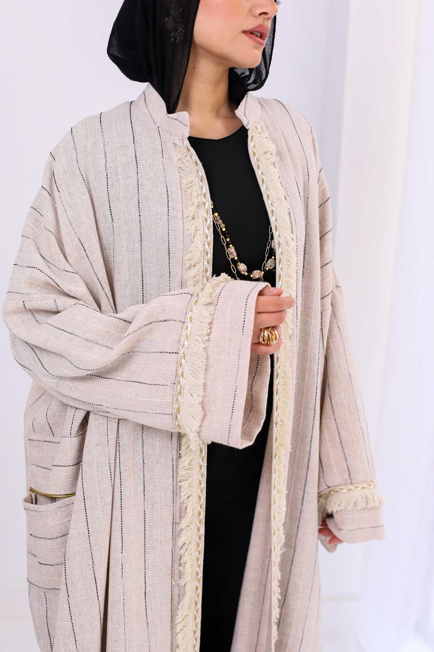 Persian Linen Cardigan In Black/Off White Stripes