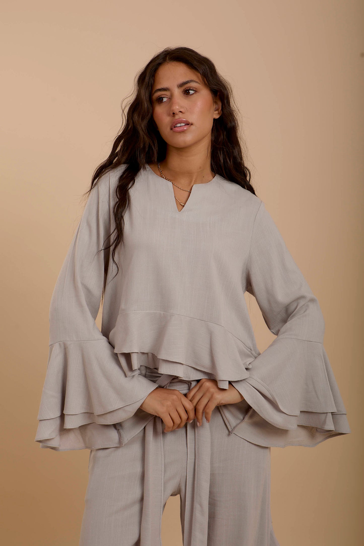 Grey Boho Long sleeve Top