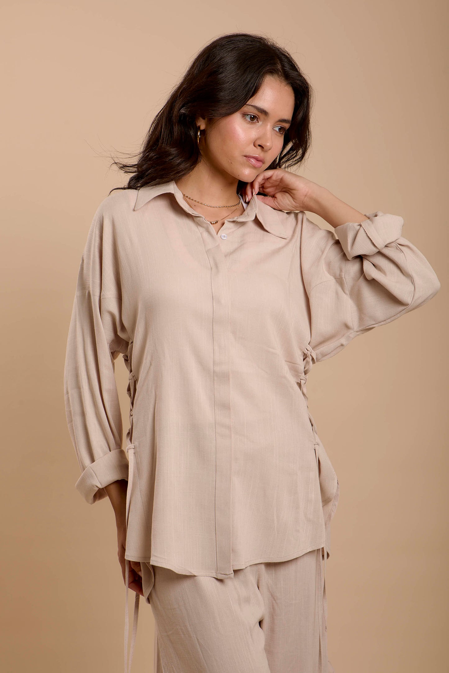 Beige Side sinching Shirt