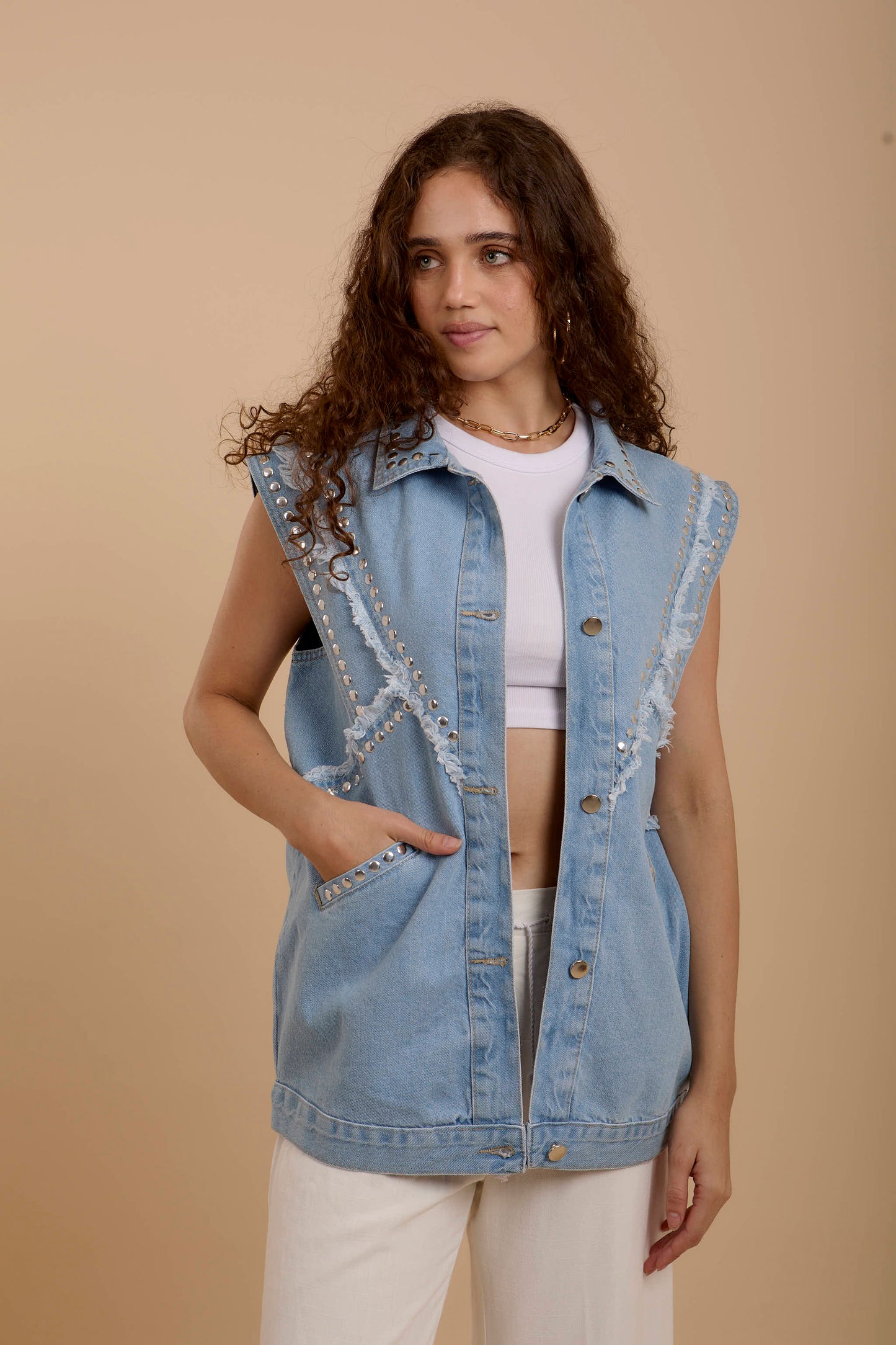 Blue Denim Vest with studs
