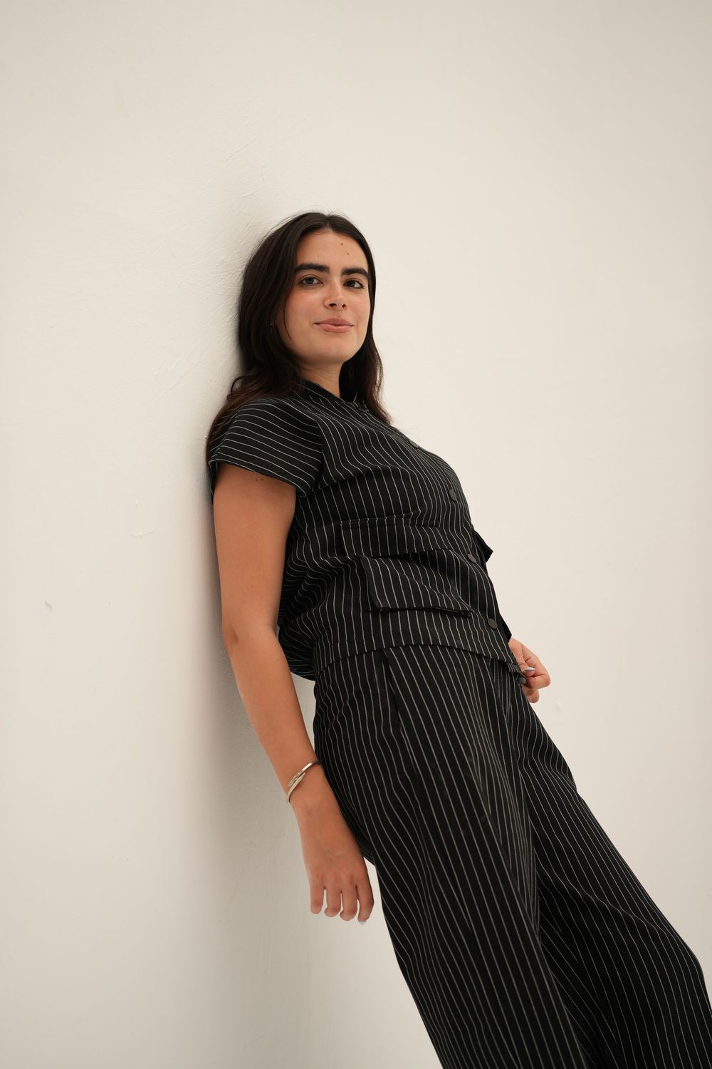 Dropped Striped Set in Black