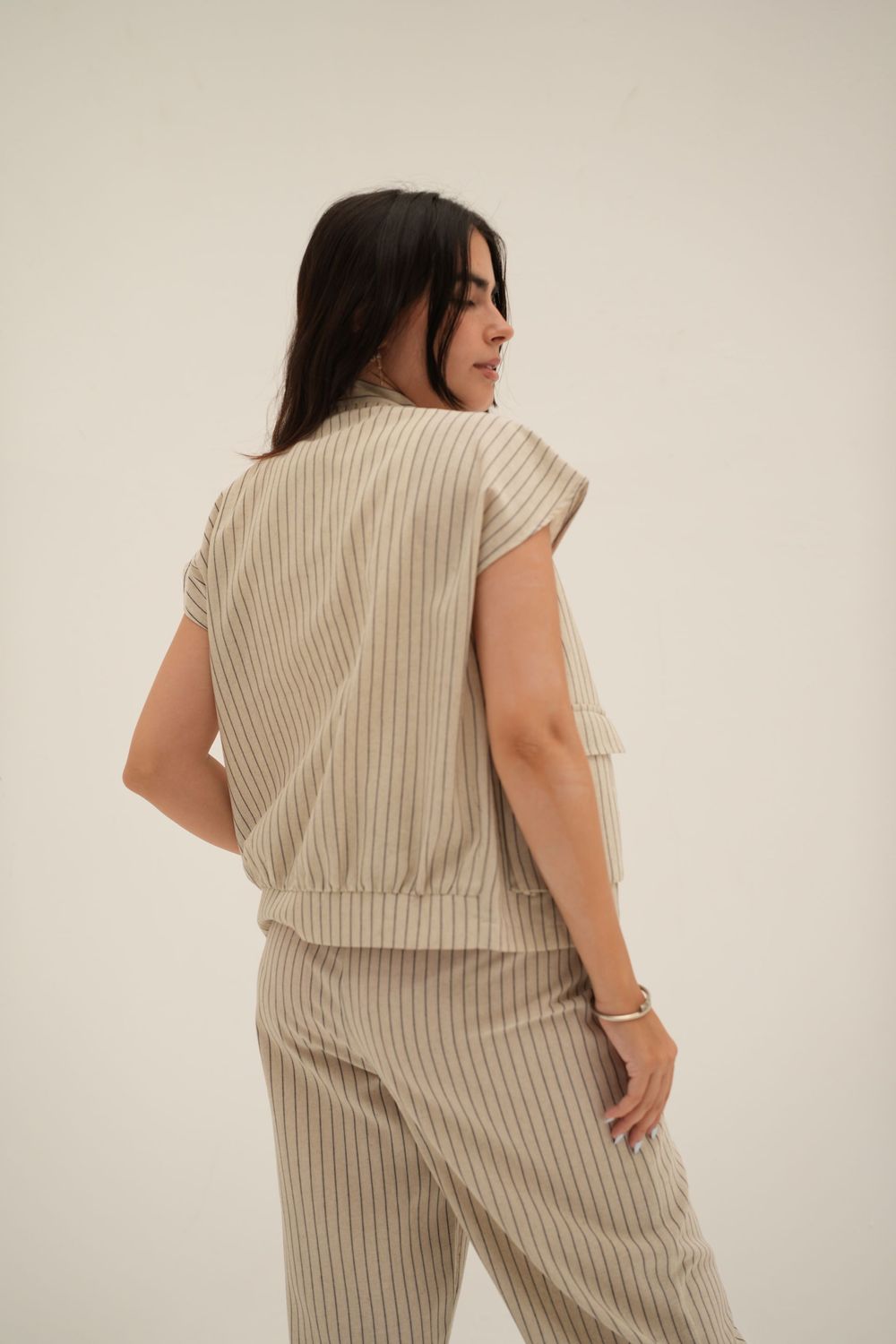 Dropped Striped Set in Beige