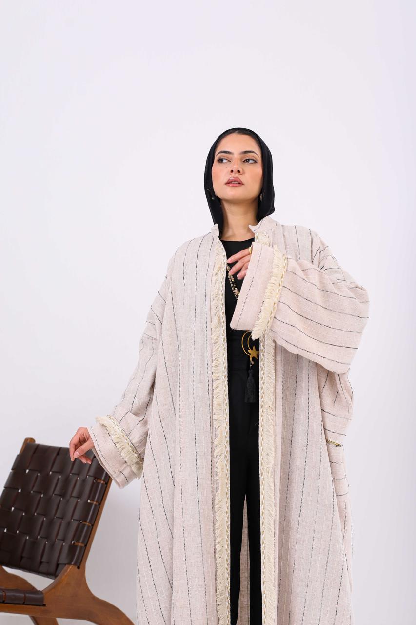 Persian Linen Cardigan In Black/Off White Stripes
