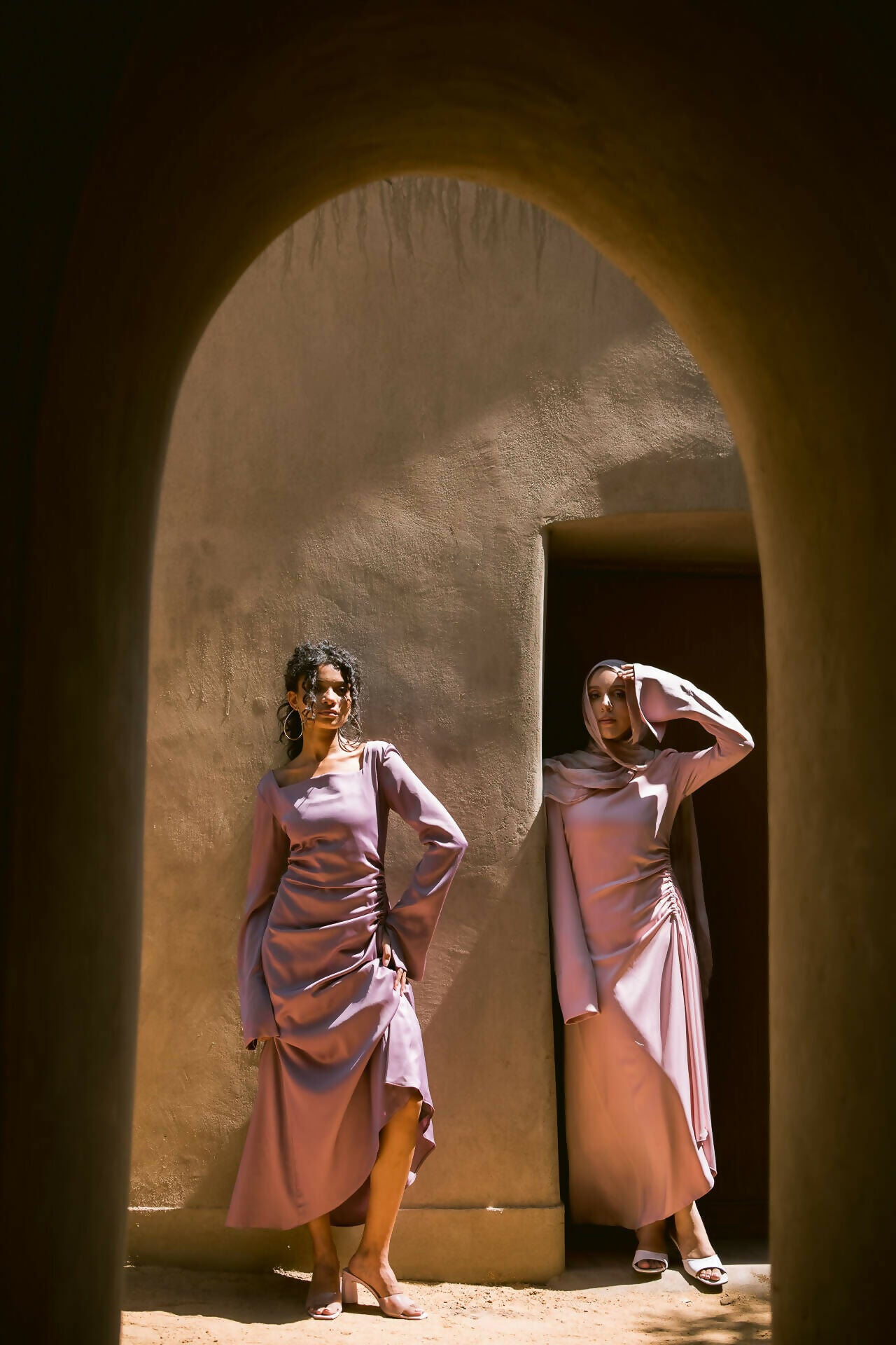 Maxi Satin Dress With Side Gathering