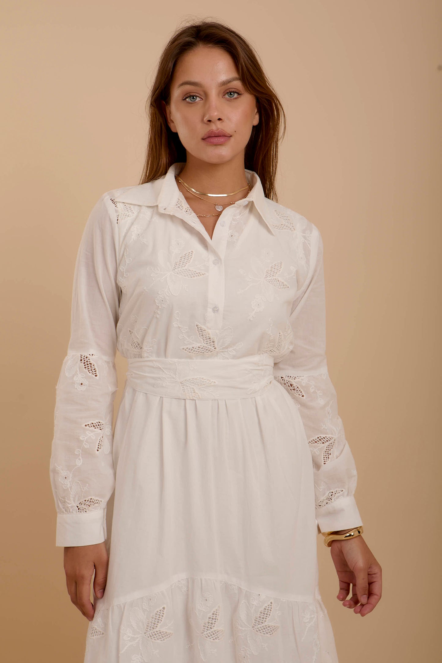 Embroidered white summer dress