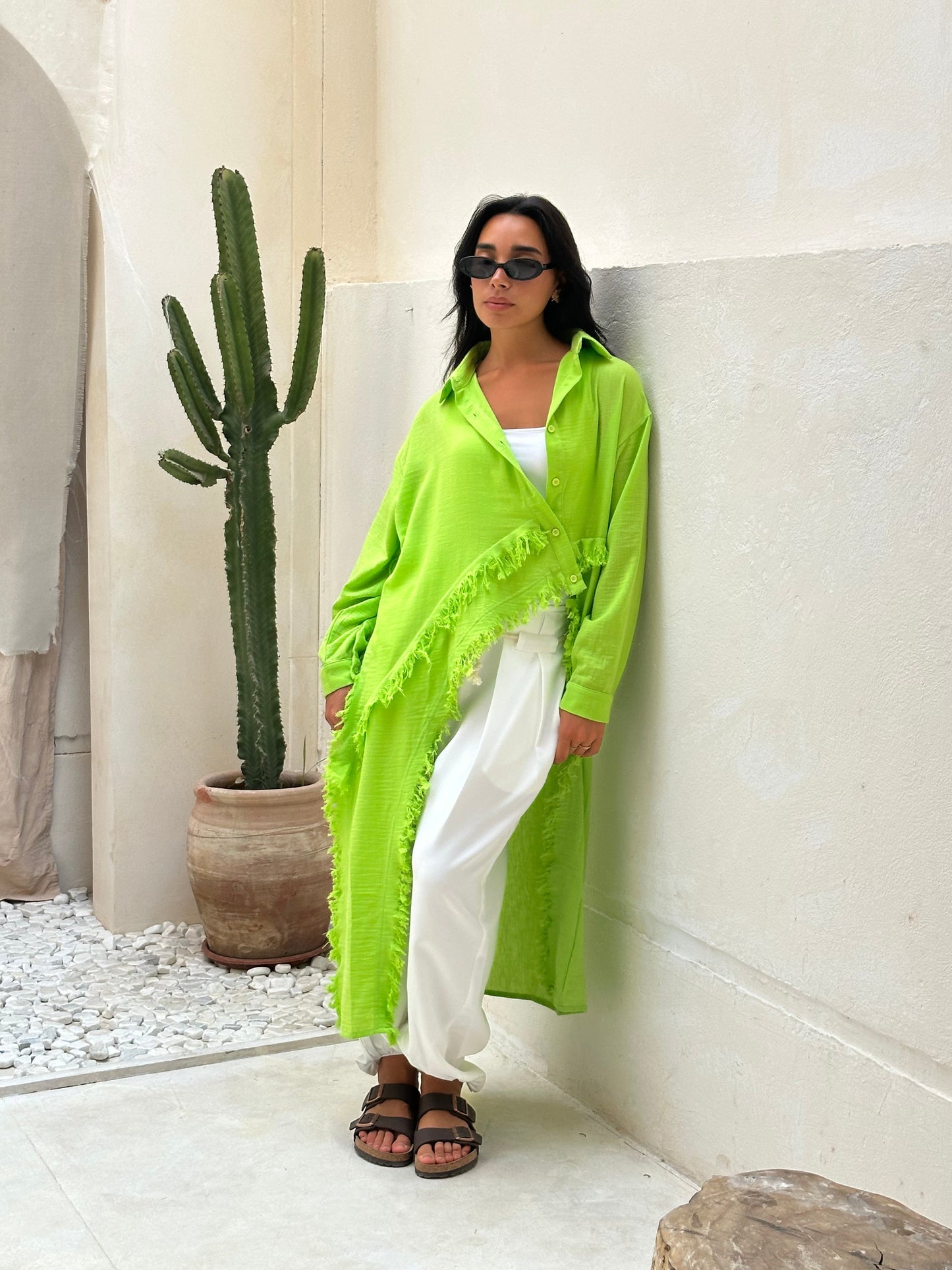 Fringed Sided Shirt in Apple Green