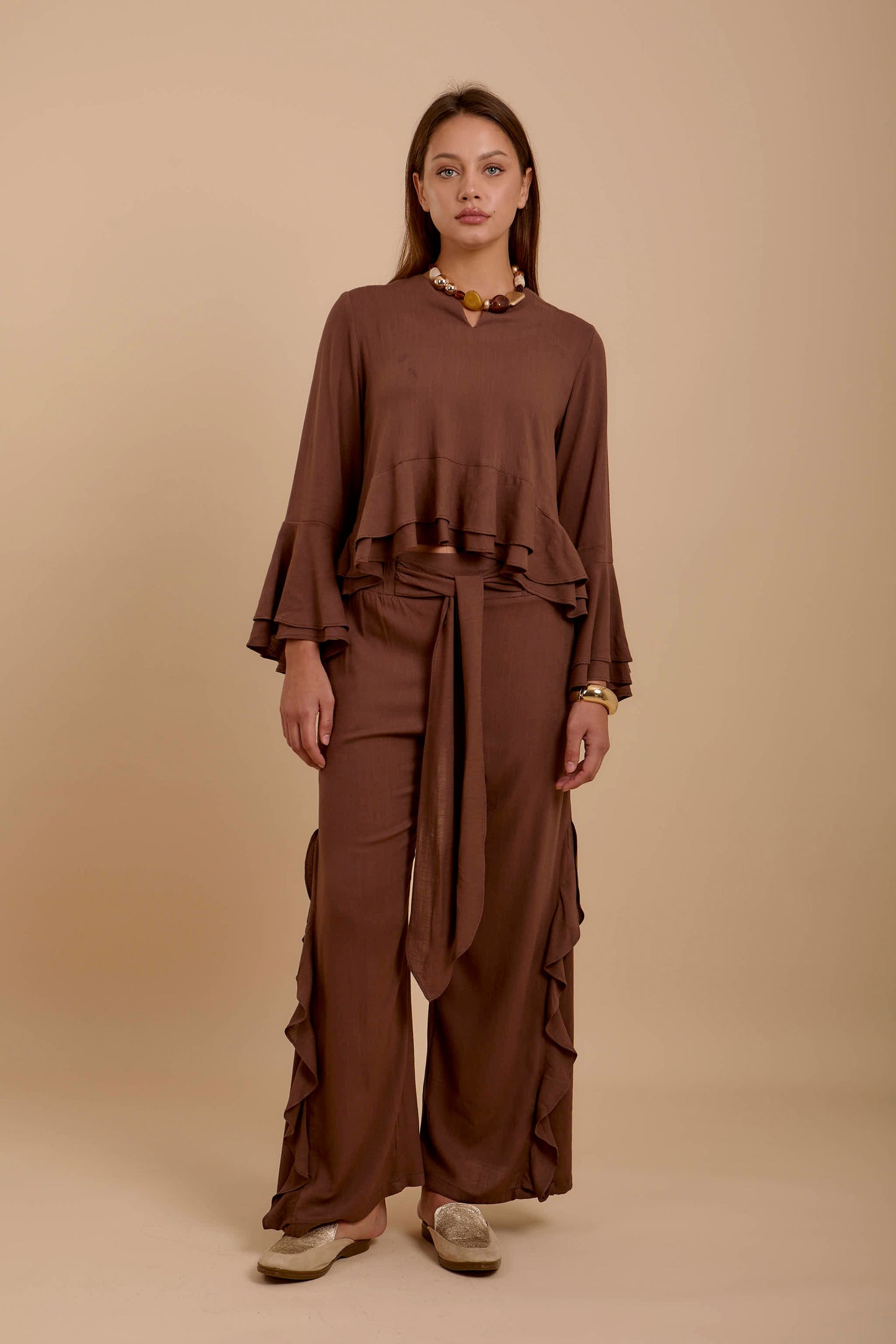 Brown Boho Long sleeve Top