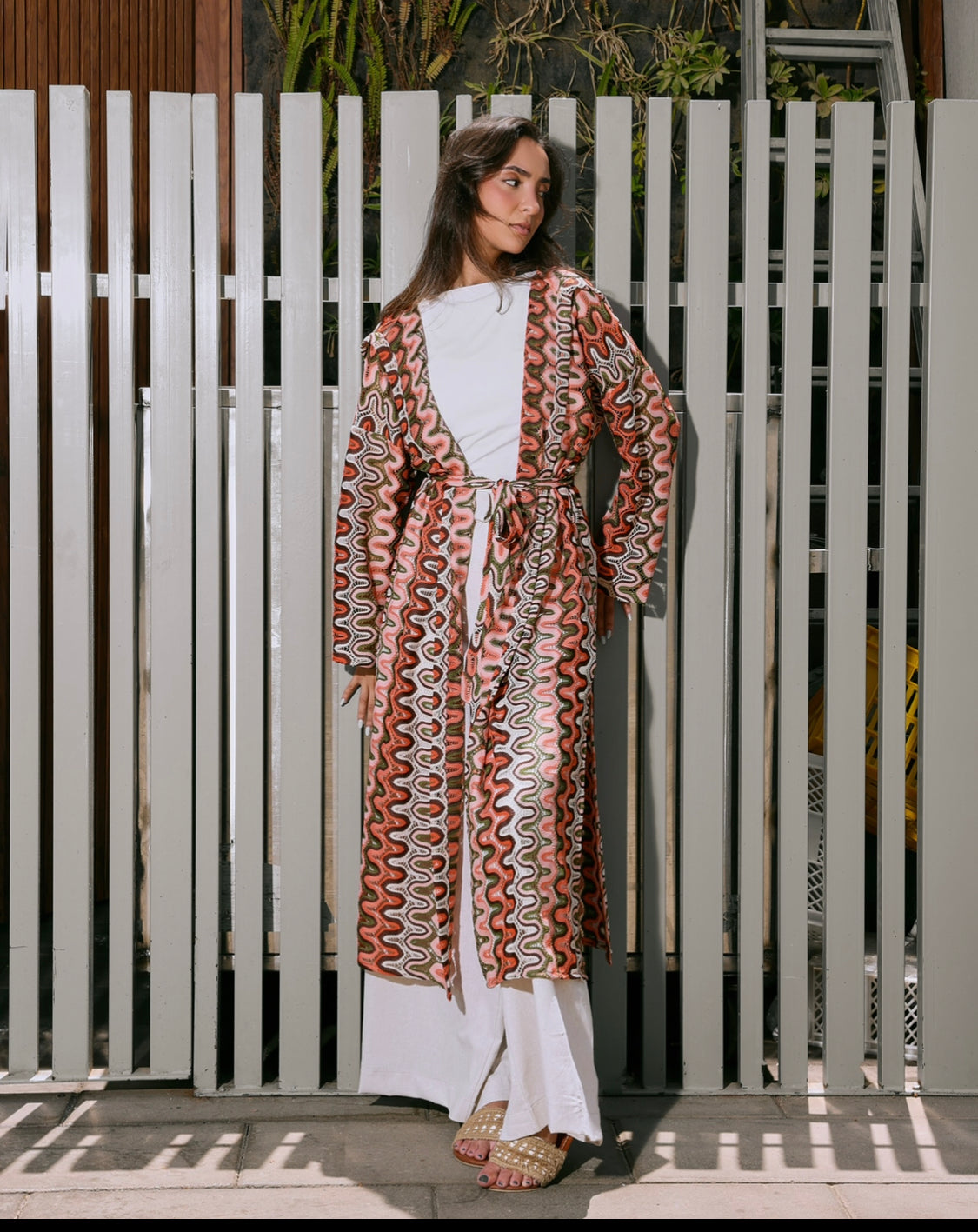 Brown knit kimono