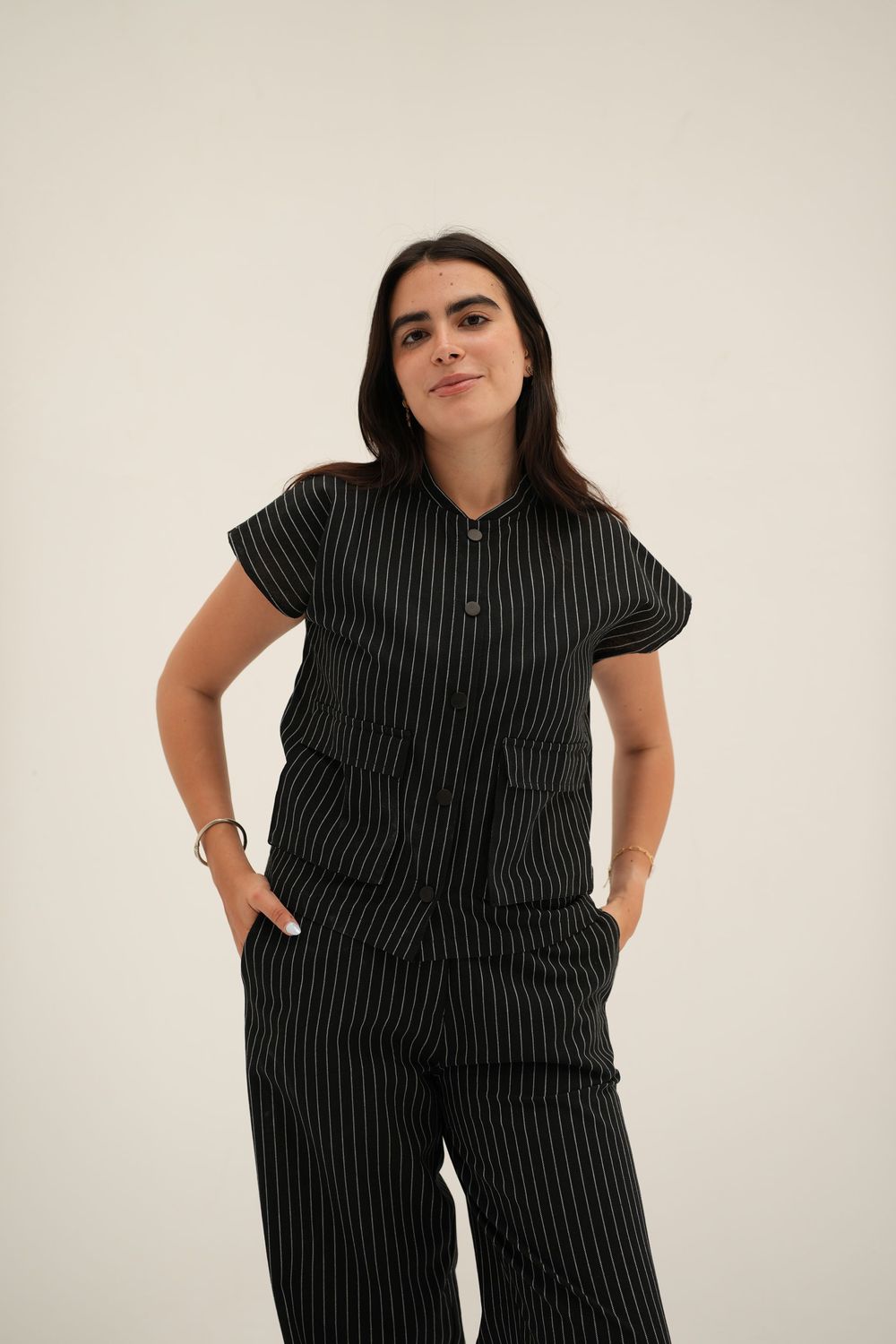 Dropped Striped Set in Black
