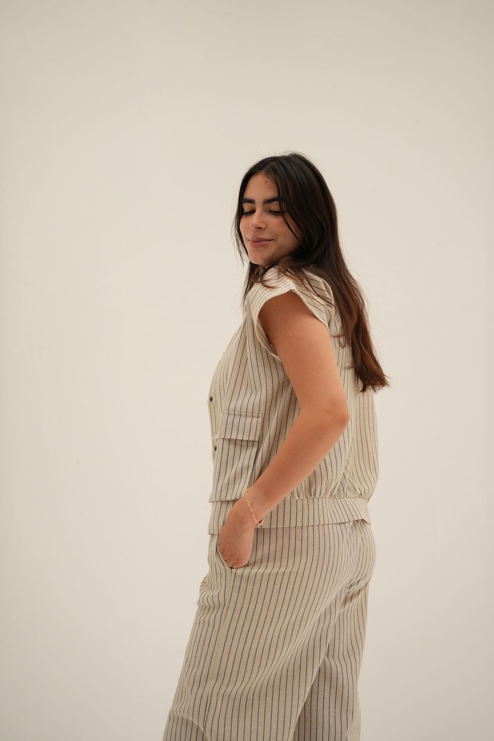 Dropped Striped Set in Beige