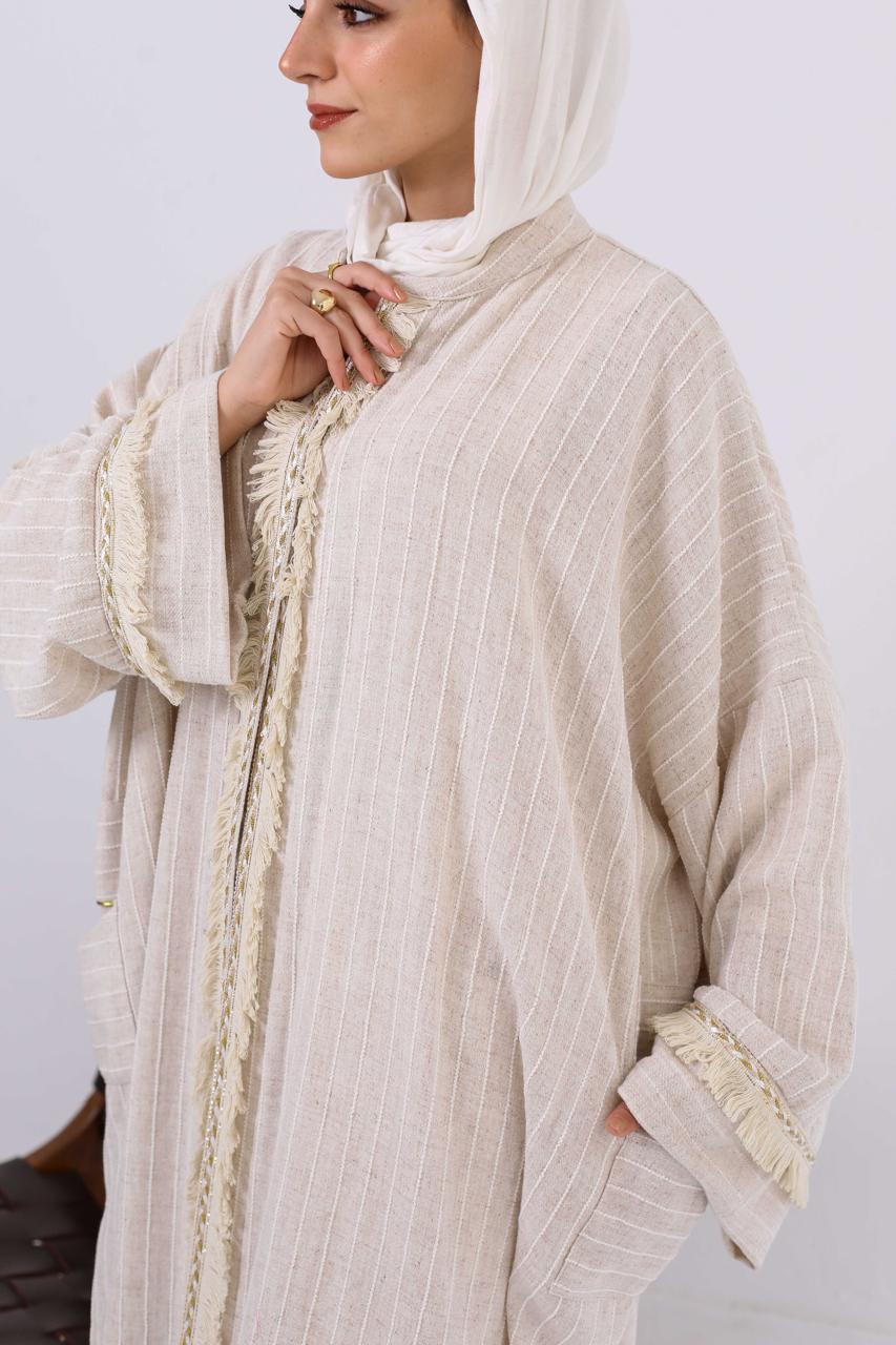 Persian Linen Cardigan In Off White Stripes