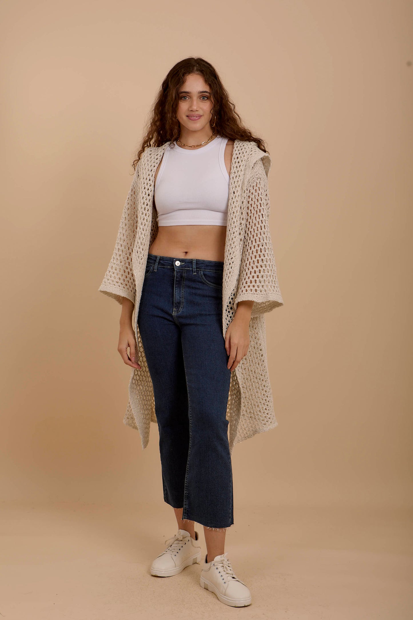 Metallic threads Crochet Jacket off-white