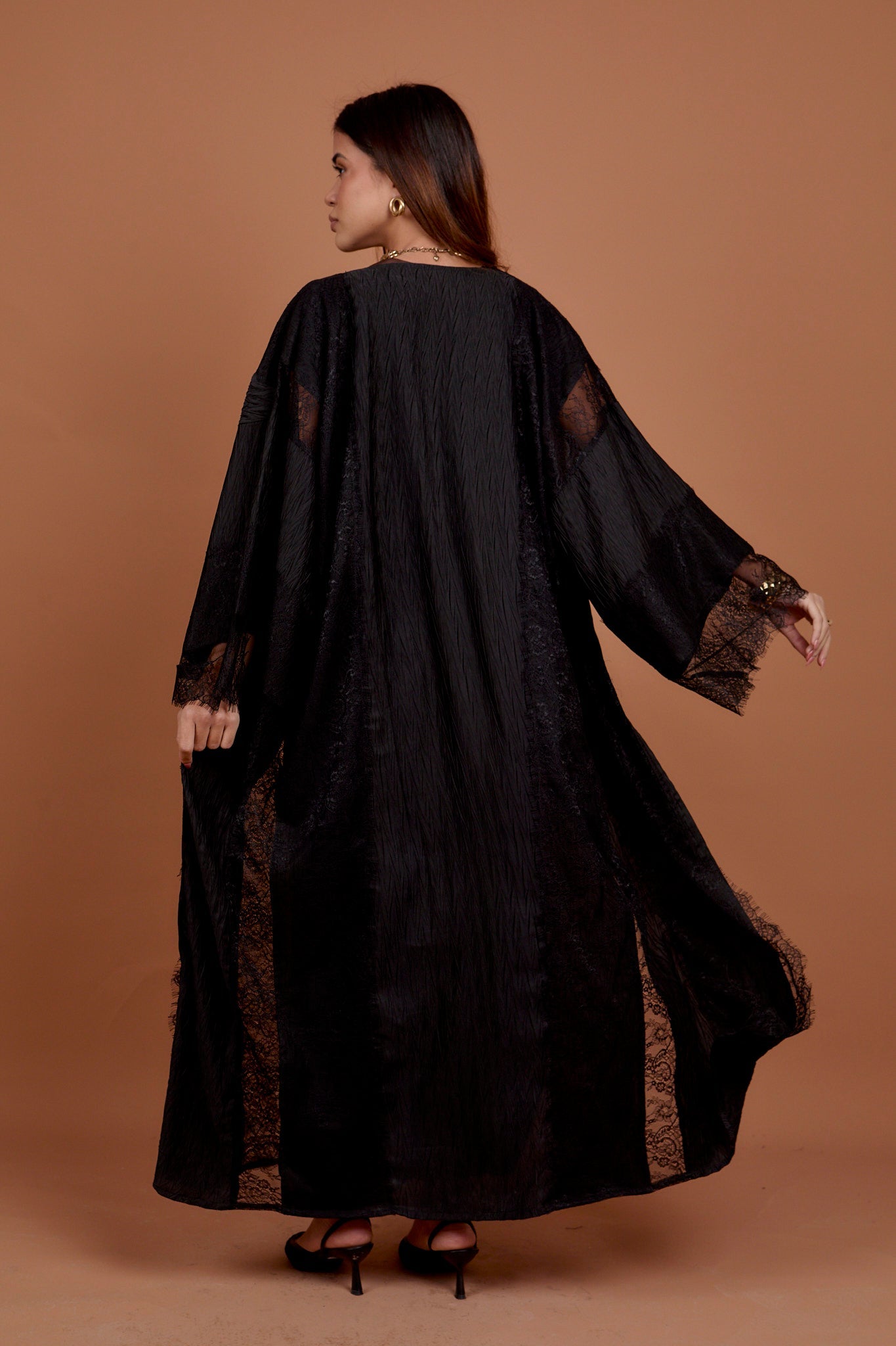 Satin & Lace Black Kimono