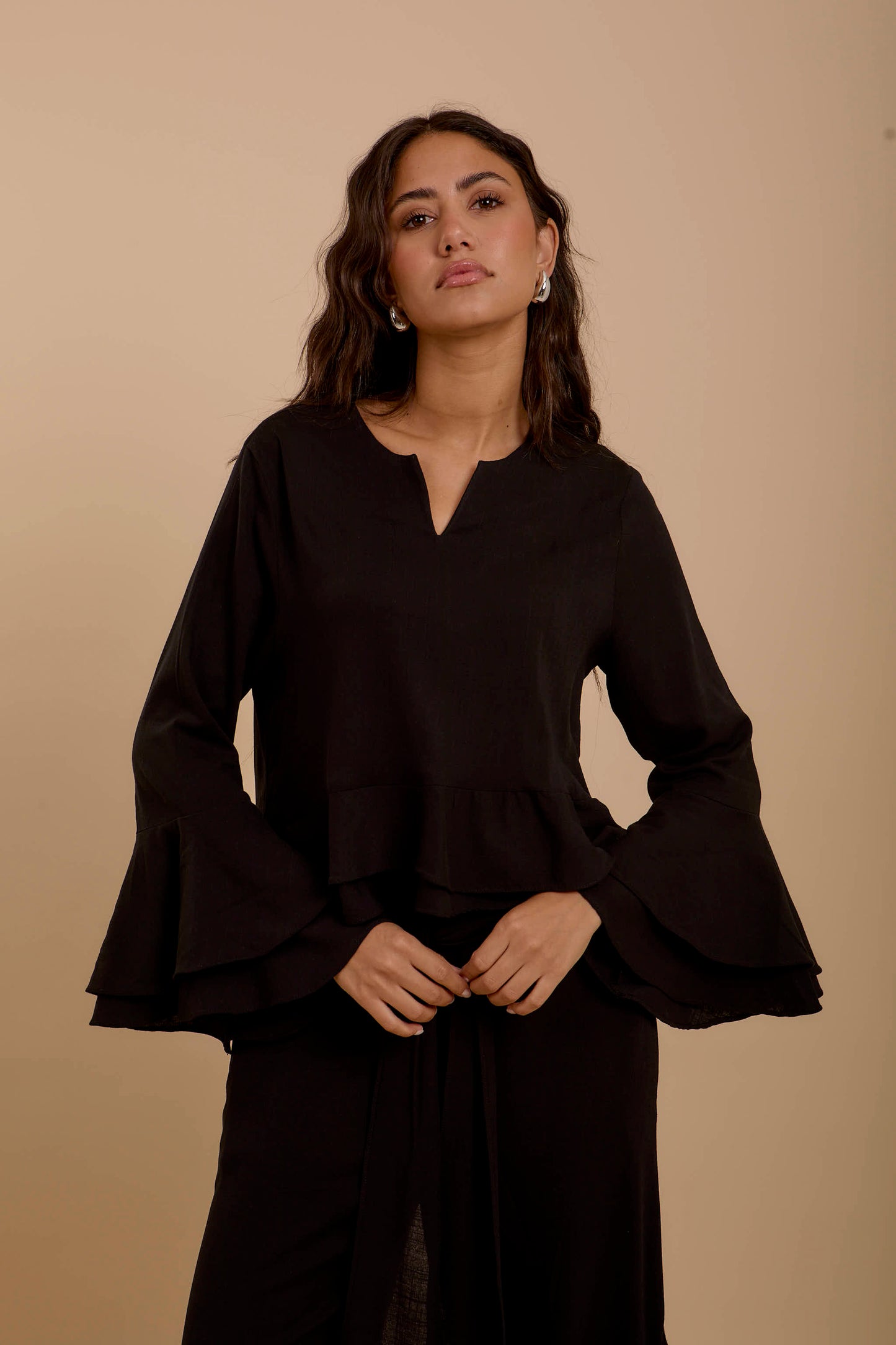 Black Boho Long sleeve Top