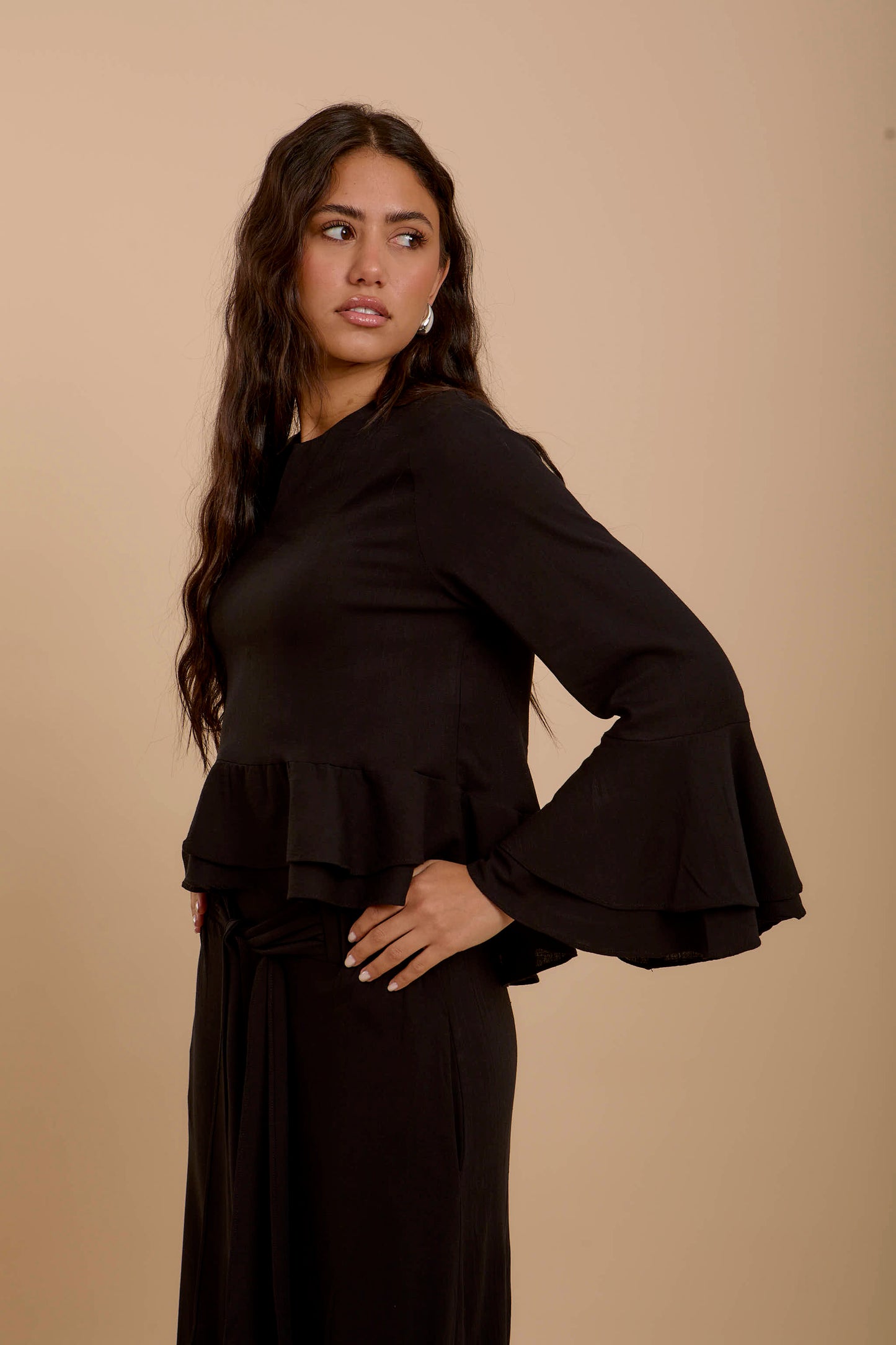Black Boho Long sleeve Top