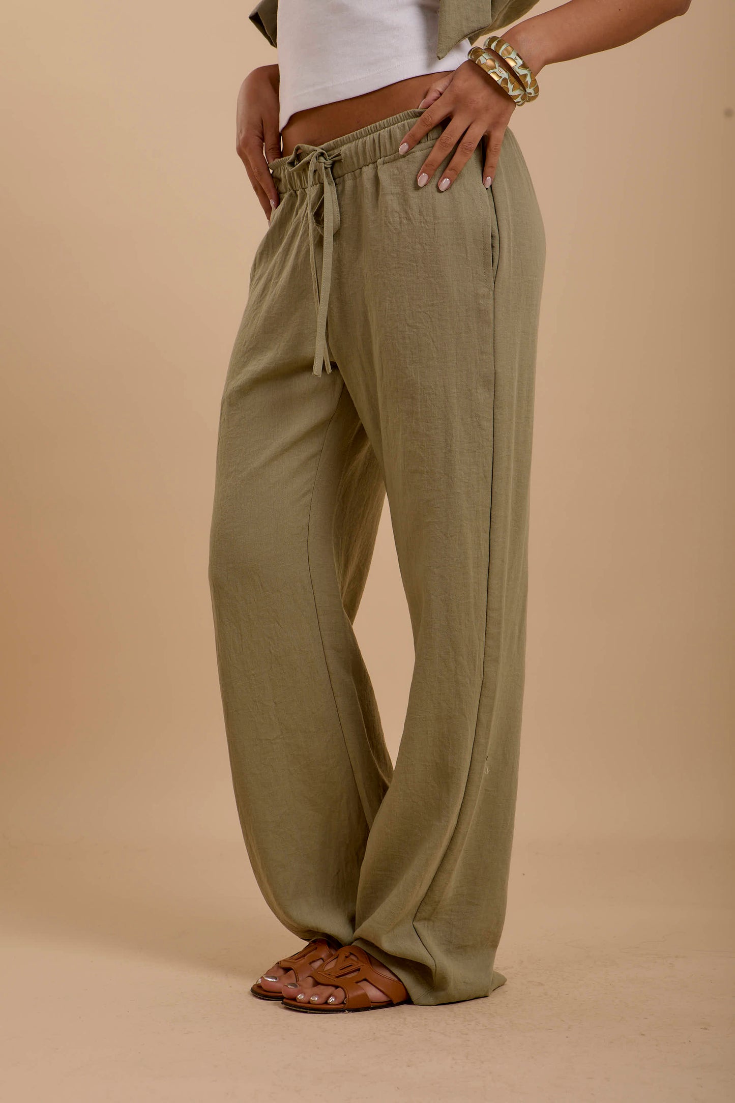 Olive Loose Linen Pants