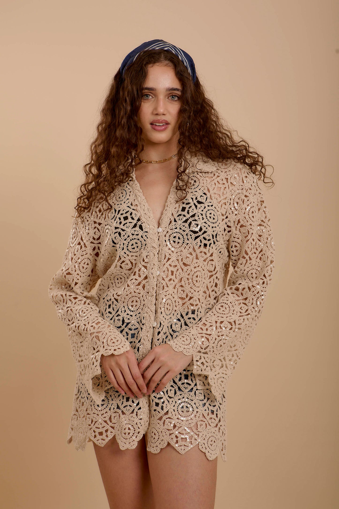 Long Sleeve crochet shirt/Cover-up