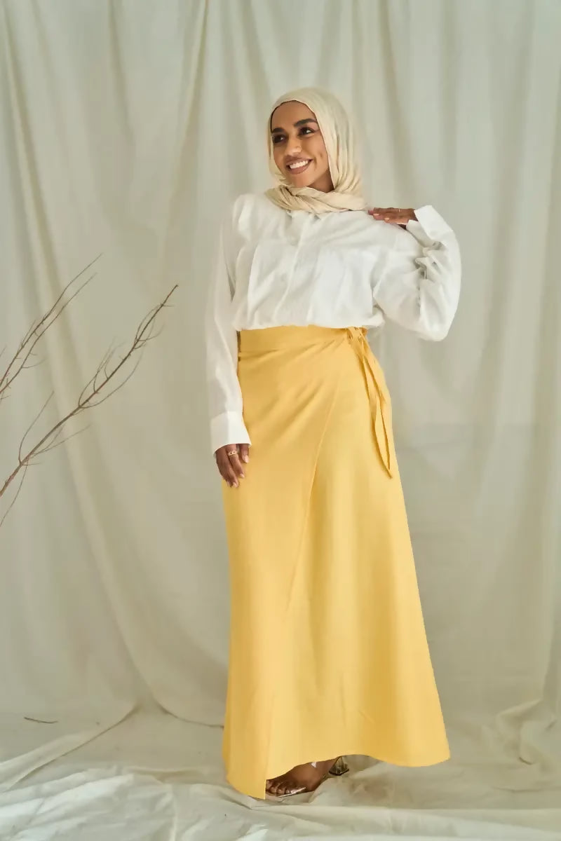 Powder Yellow Seashell Wrap Skirt