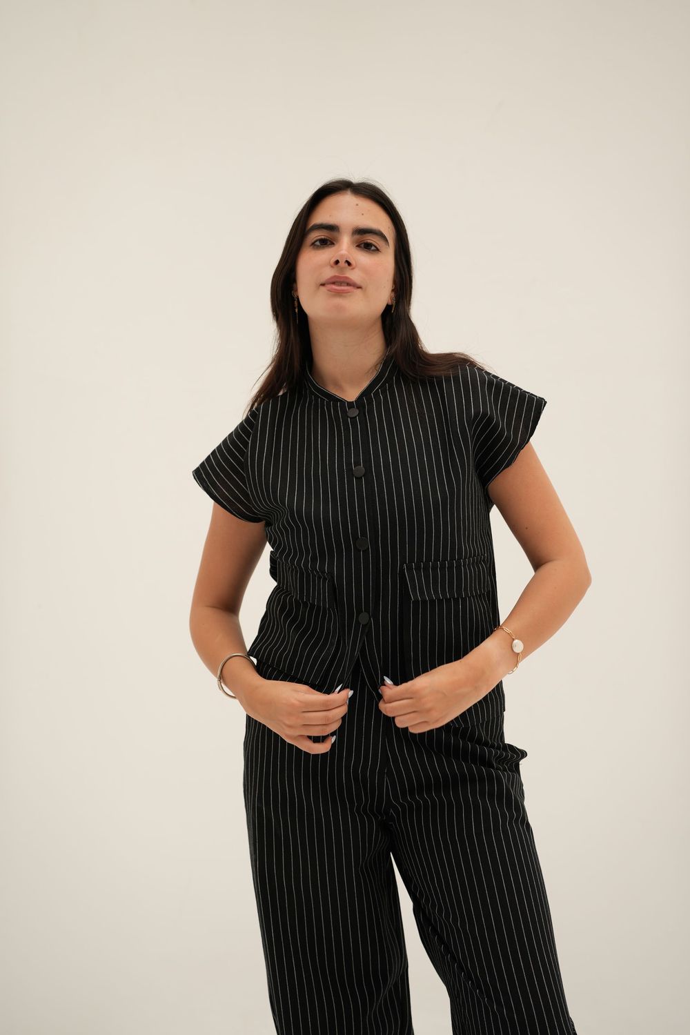 Dropped Striped Set in Black