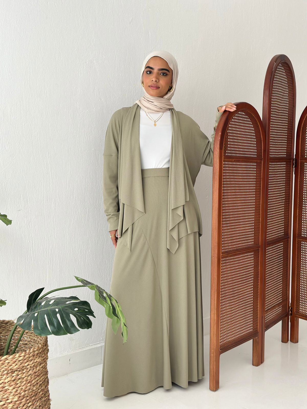 Elegance In Motion Skirt Set In Olive