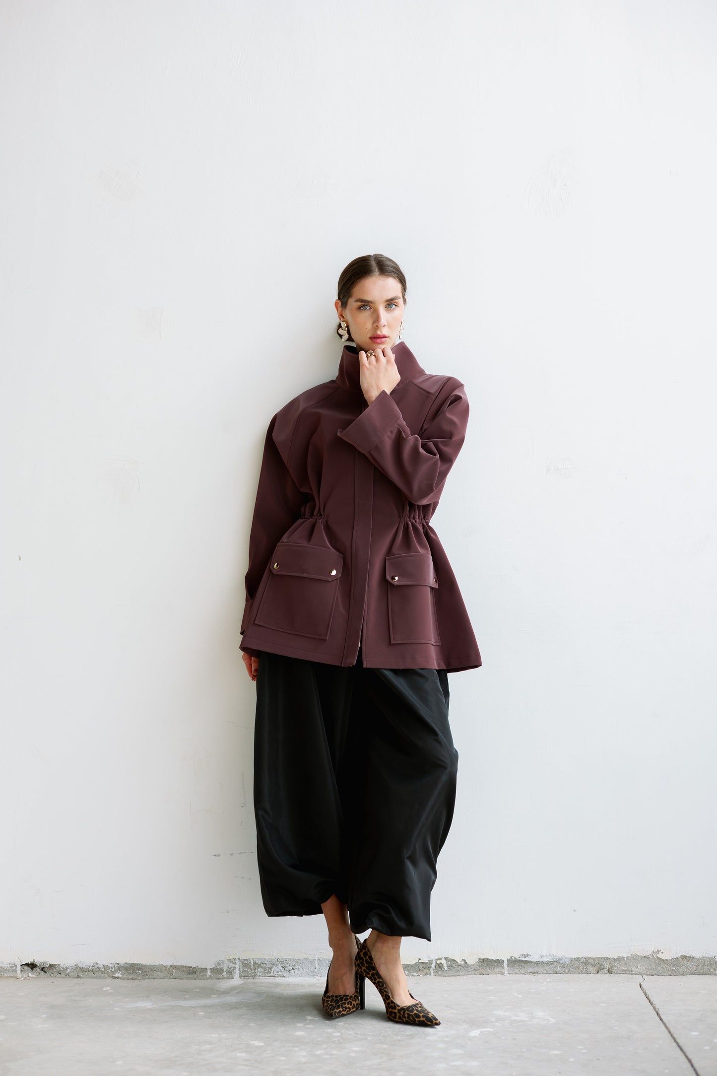 Burgundy leather safari jacket