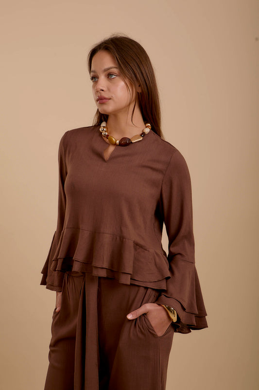 Brown Boho Long sleeve Top