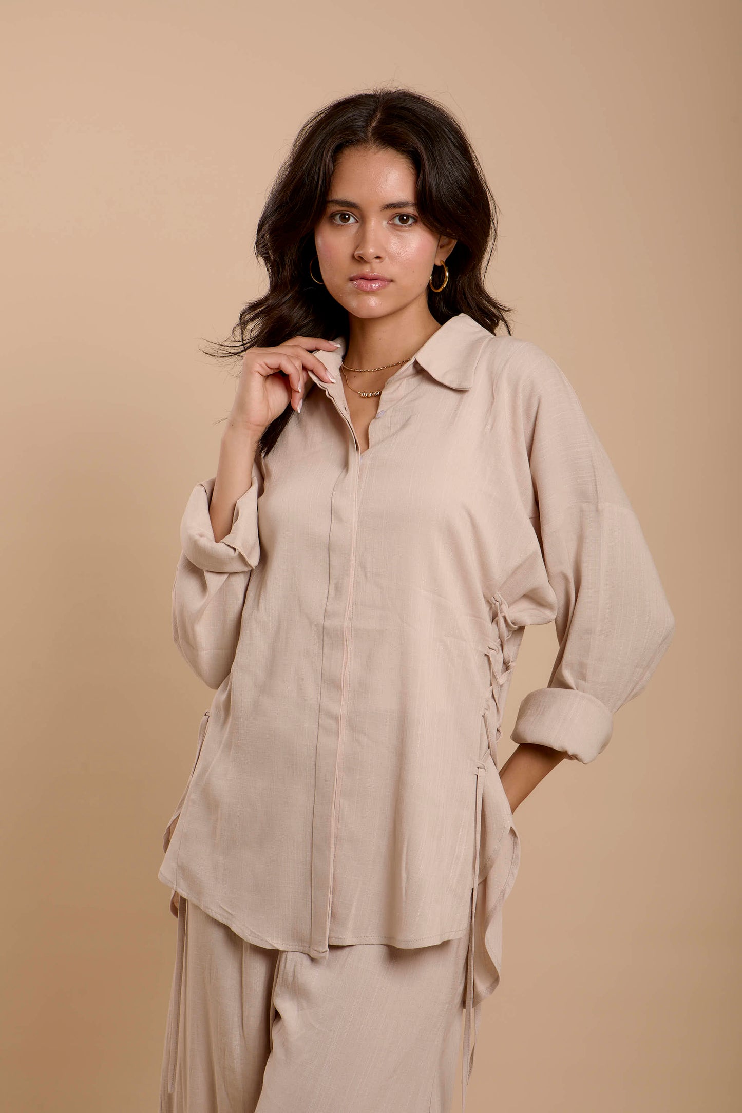 Beige Side sinching Shirt