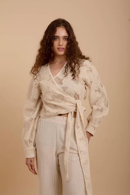 Embro Floral Crochet Wrap Top