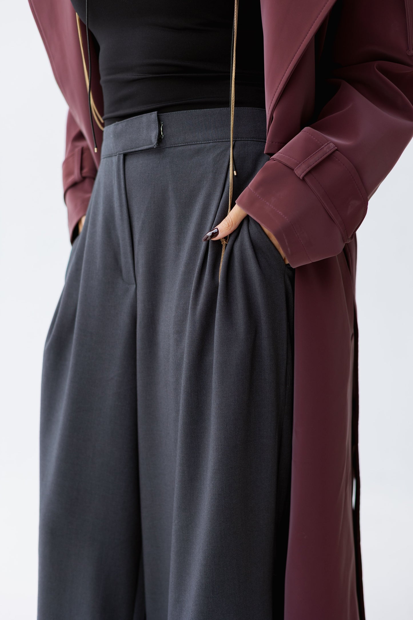 Premium soft wool Dark Grey loose pants