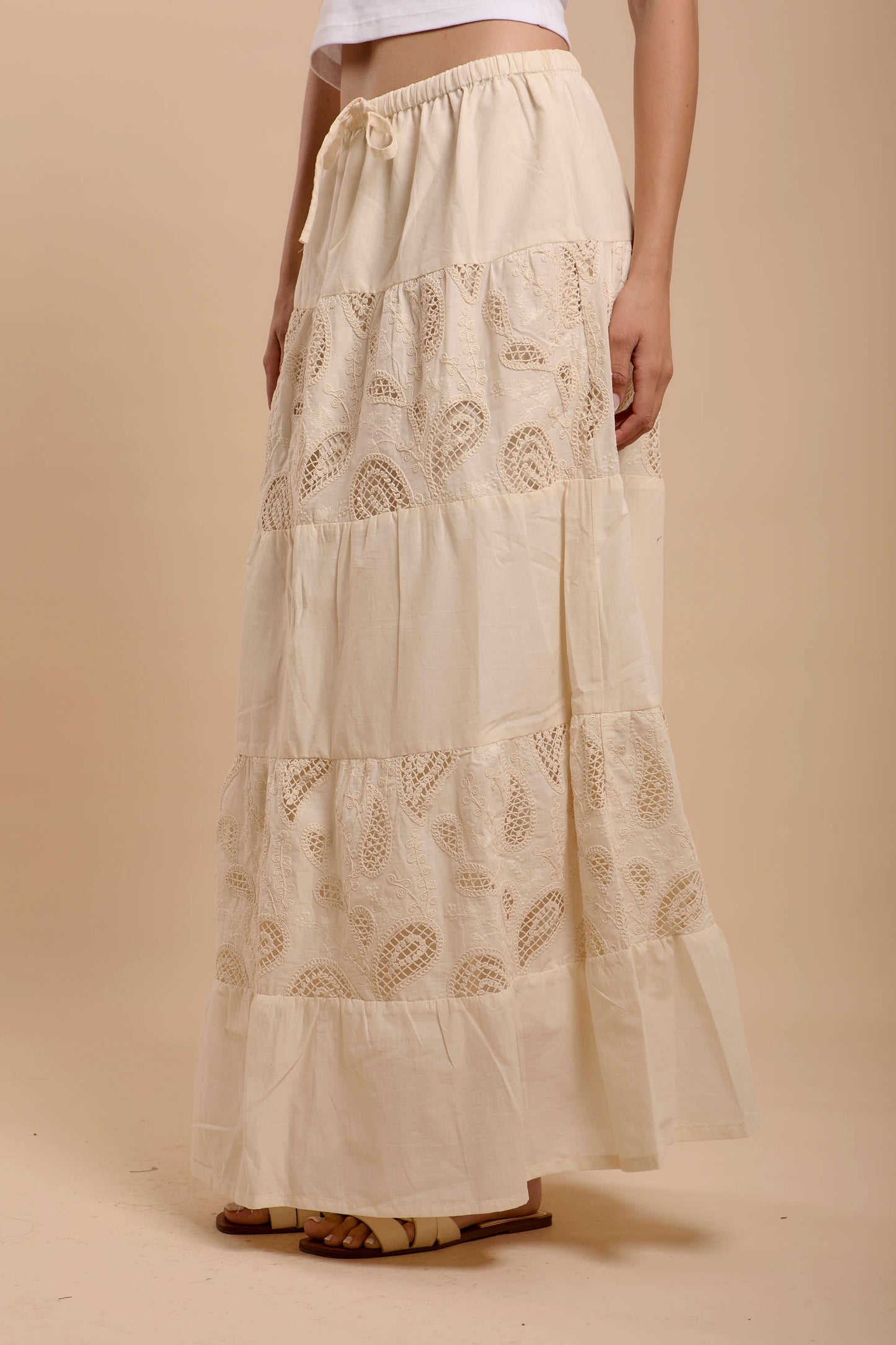 Hippie Beige Embro Skirt