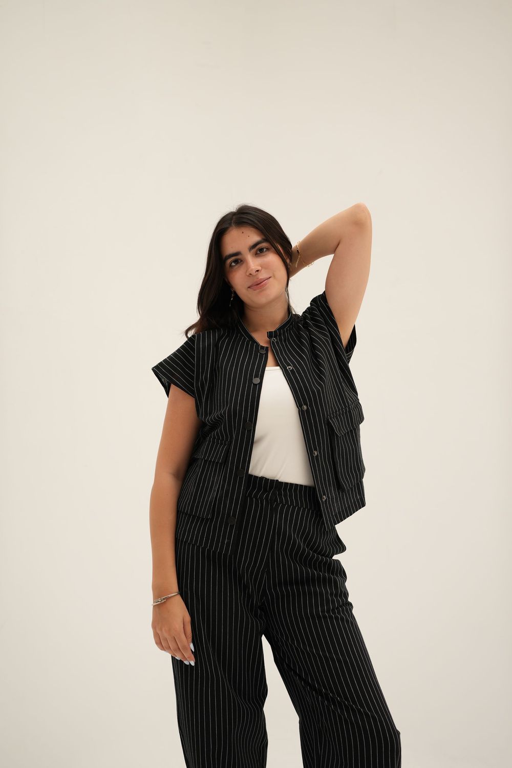 Dropped Striped Set in Black